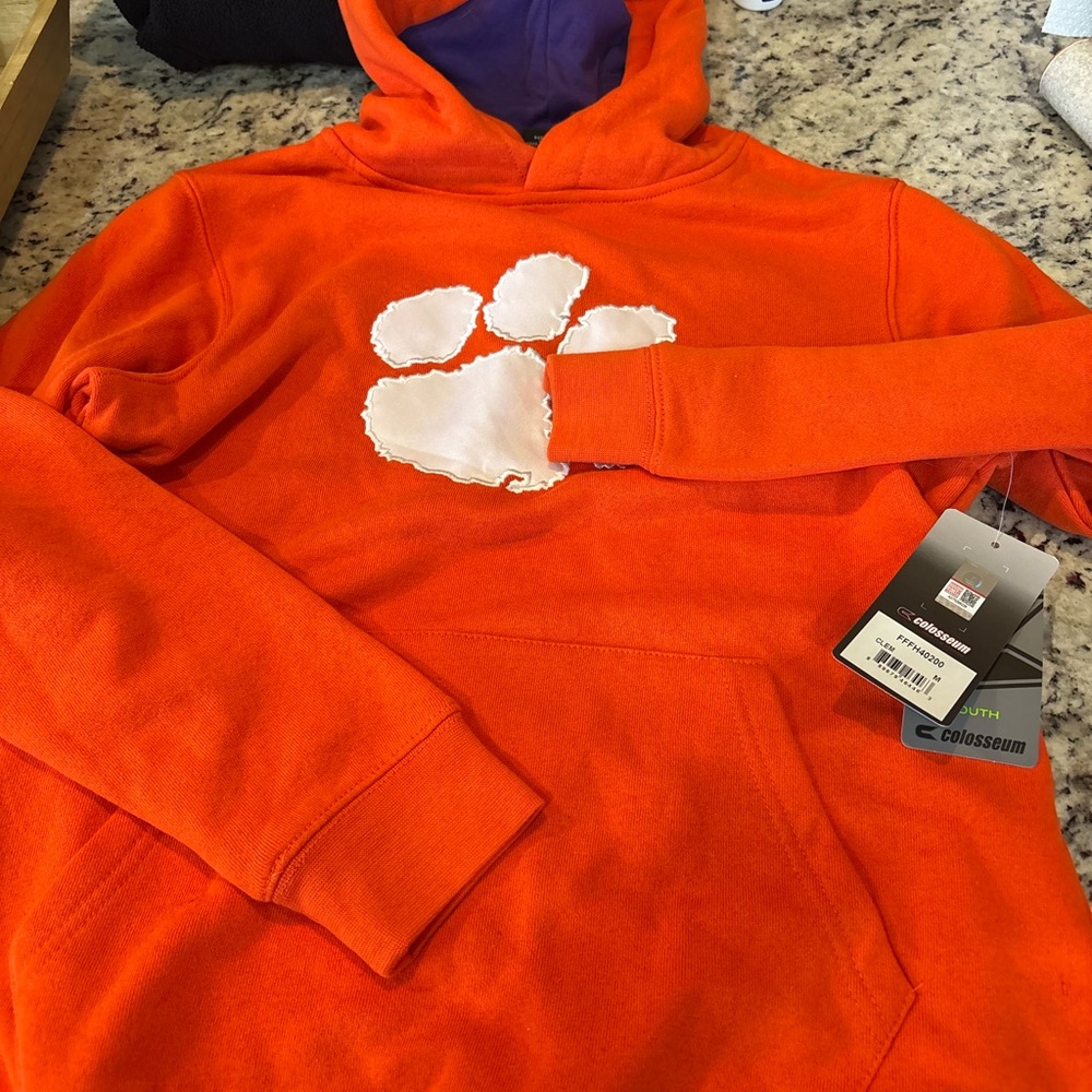 Orange Clemson Hoodie with White Paw Print